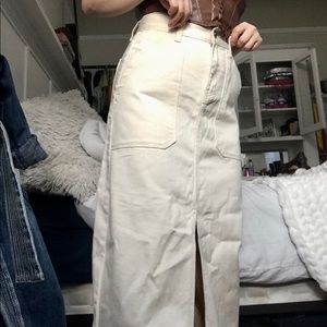 White denim midi cargo skirt